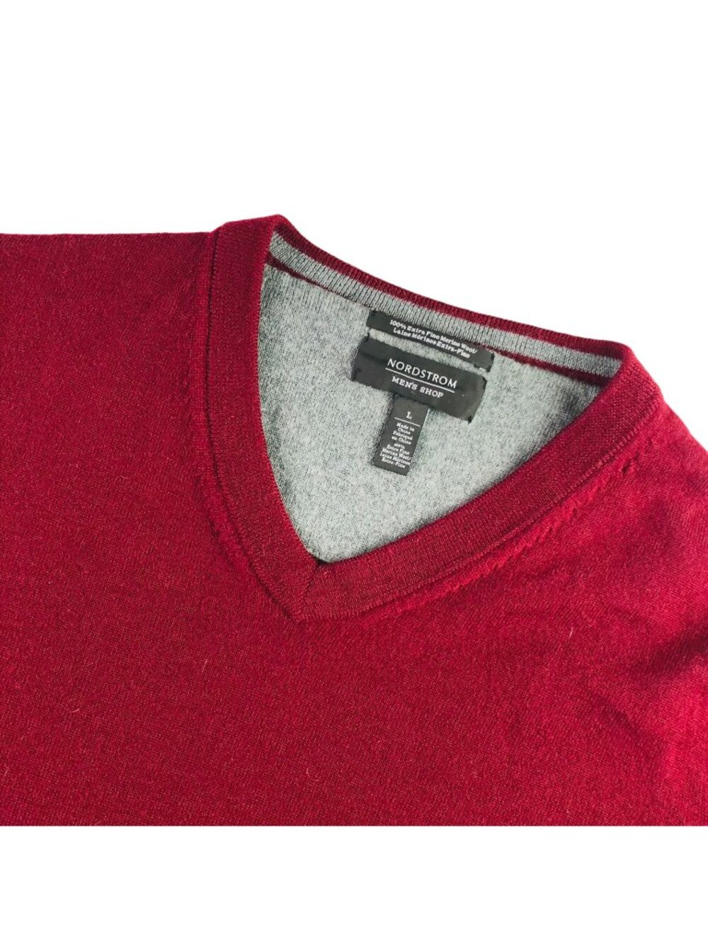 Nordstrom Men's 100% Wool V-Neck Pullover Sweater Maroon • Large